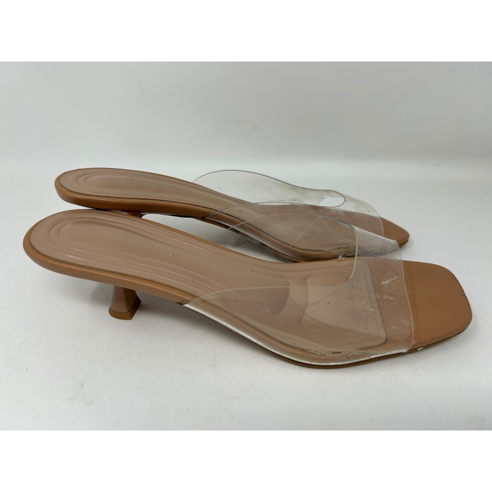 BCBGeneration Inika-2 Tan Clear PVC Square Toe Kitten Heel Slide Sandals Sz 9.5 - Picture 3 of 9